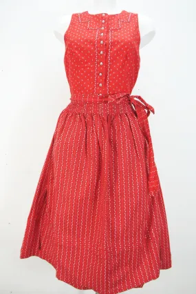 80er Vintage Dirndl rot hochgeschlossen Borte und Blumenmuster mit Schürze Gr.38