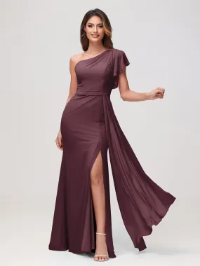 A-Linie Ein-Schulter-Minikleid Cabernet