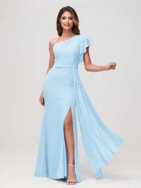 A-Linie Ein-Schulter-Minikleid Himmelblau