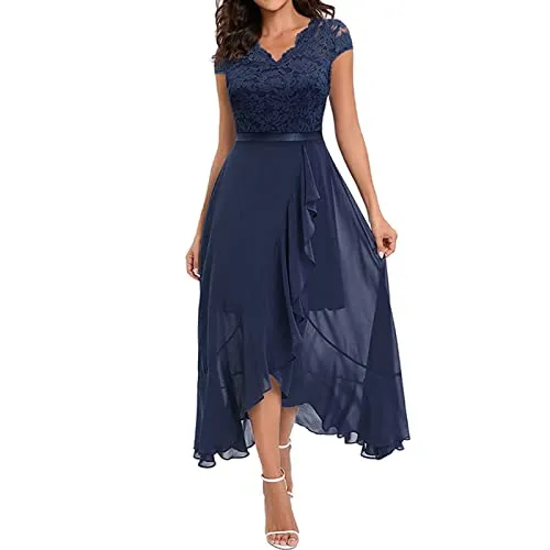 Abendkleider elegant für Hochzeit Spitzenkleid Chiffon Hi-Lo Kleid Brautjunferkleid Bridesmaid Dress Vokuhila Partykleid Abschlu