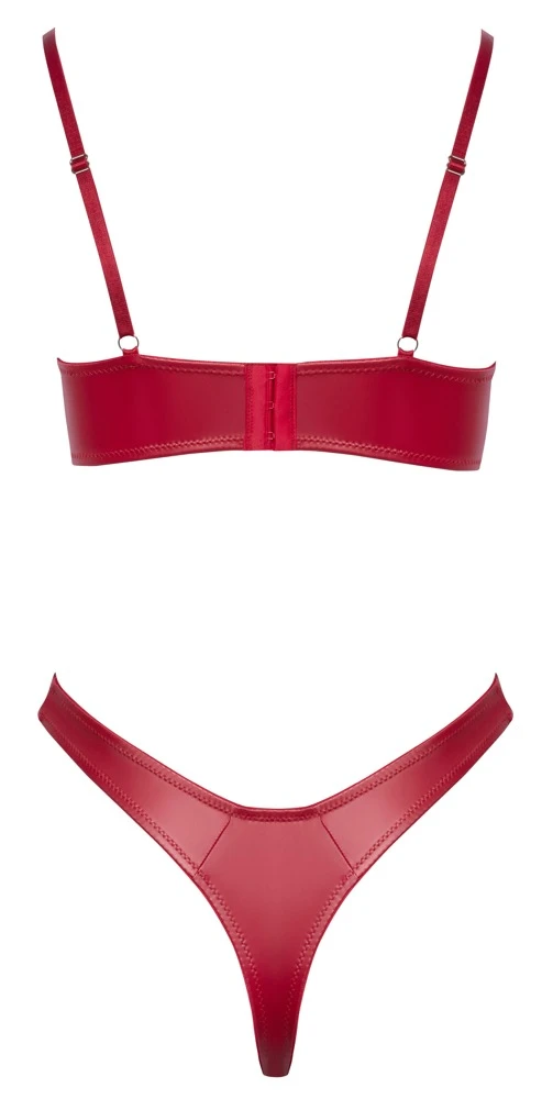 Cottelli LINGERIE Bügel-BH und Riostring im Set aus rotem Wetlook im Bondage Style
