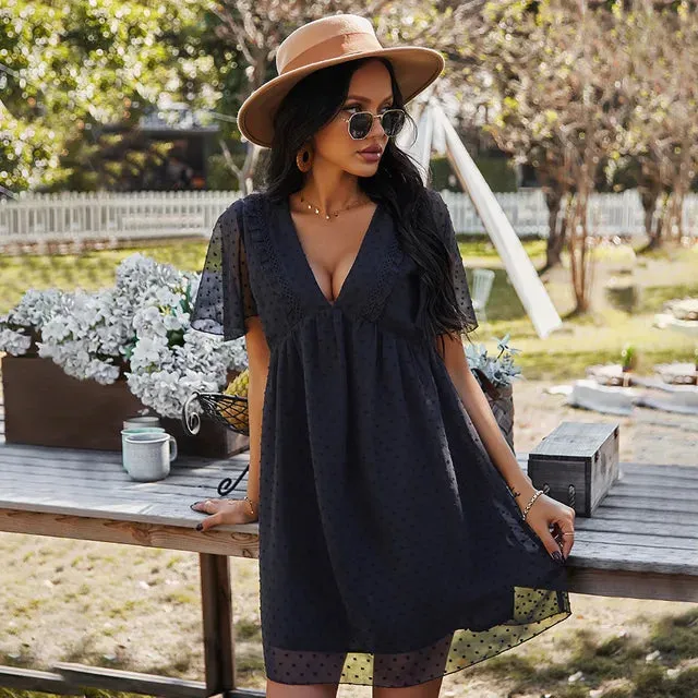 Gepunktetes V-Ausschnitt Sommerkleid