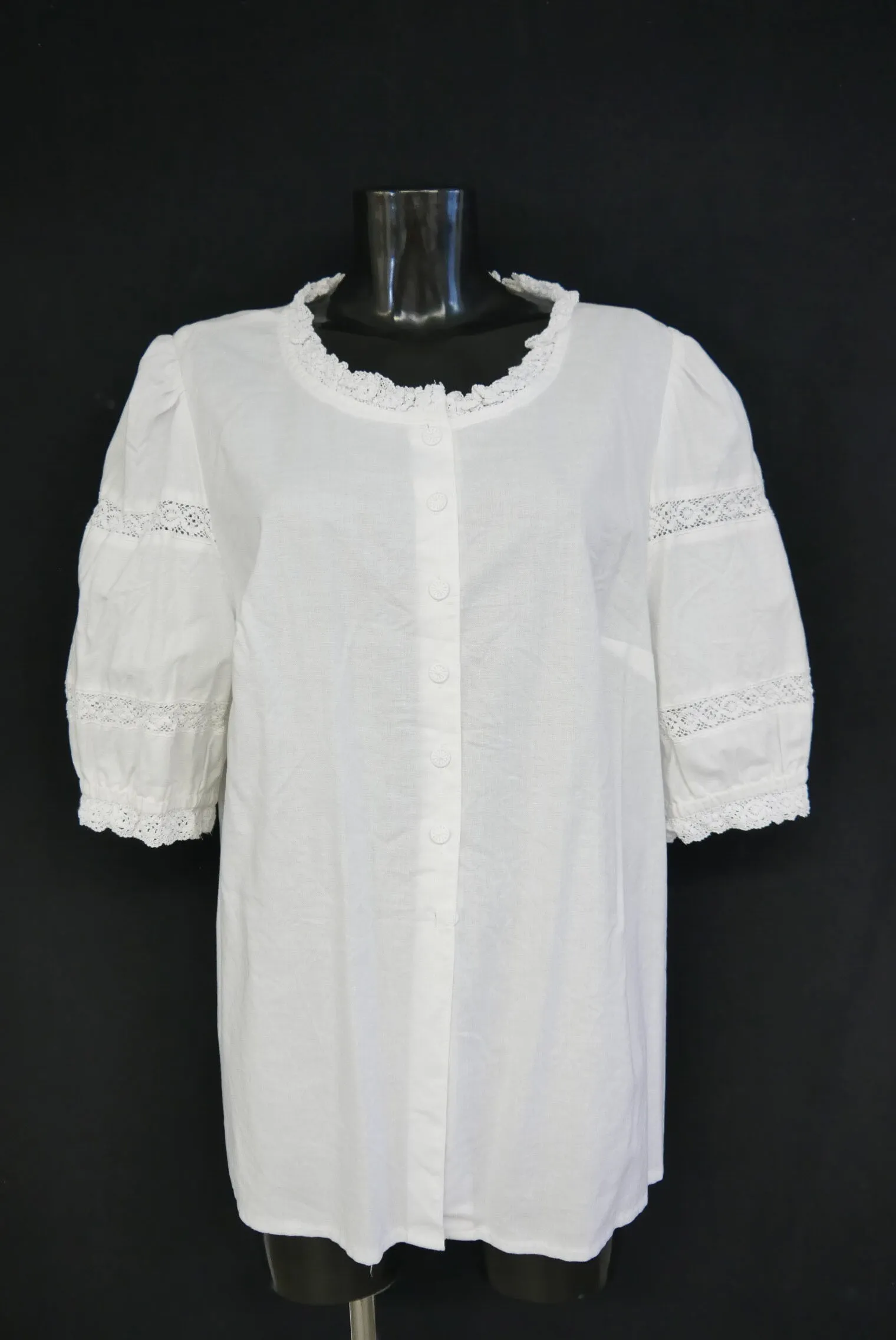 Gr.50 Trachtenbluse weiß Bluse für Dirndl Hess Baumwolle mit Spitze TB9548