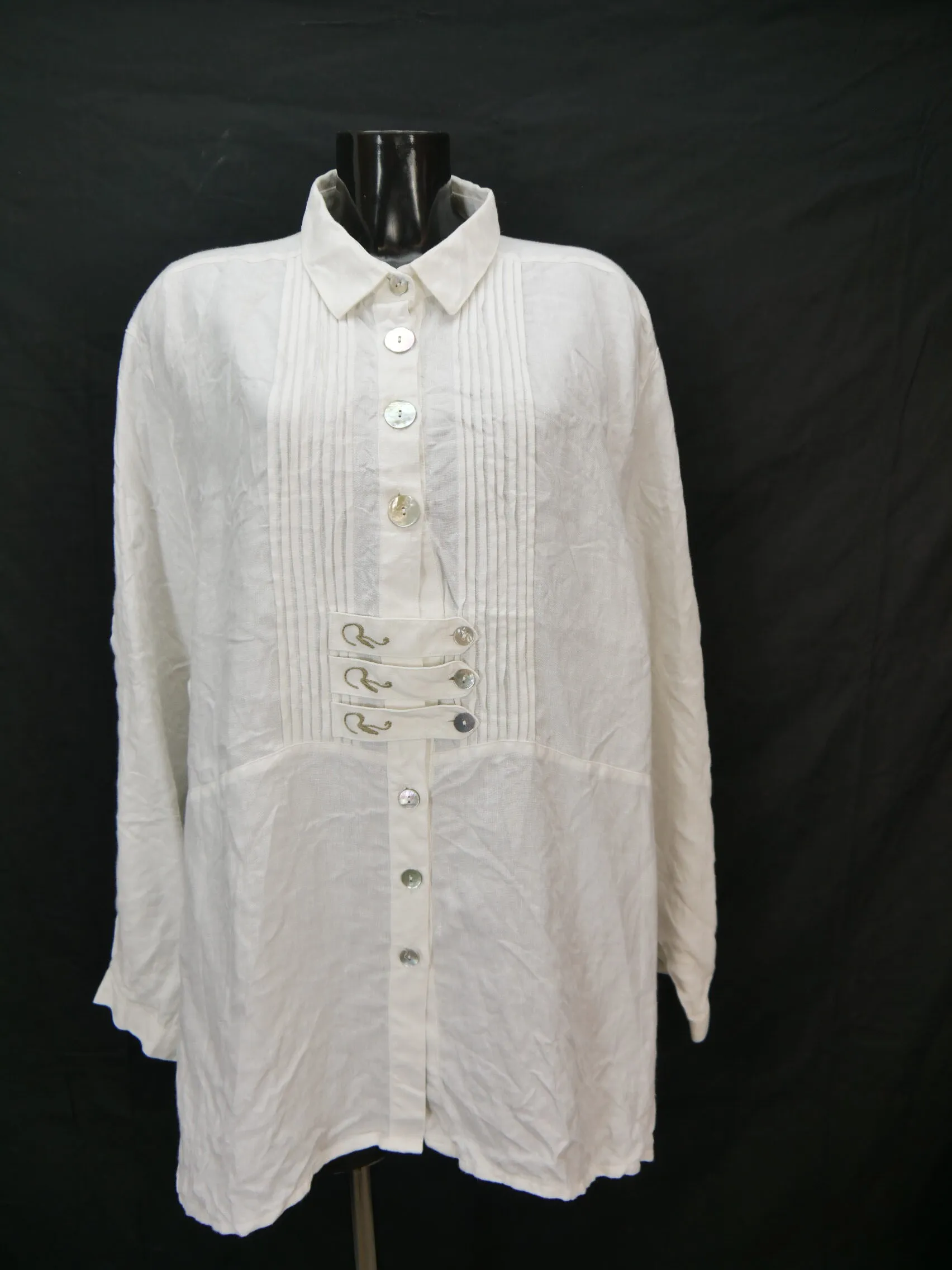 Gr.52 Trachtenbluse weiß Bluse für Dirndl Waldorff Leinen mit Stickerei