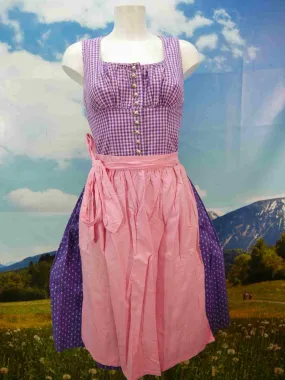 Handgenäht Baumwolle kariert wunderschön fesches Dirndl mit Schürze Gr.38