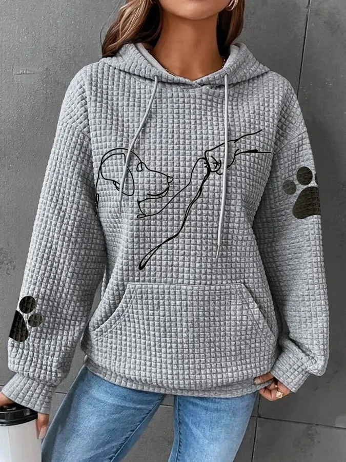 Heidi-Mode | Damen Hoodie mit Kordelzug und Kängurutaschen Druck mit Pfotenabdruck & Peace-Bump Design