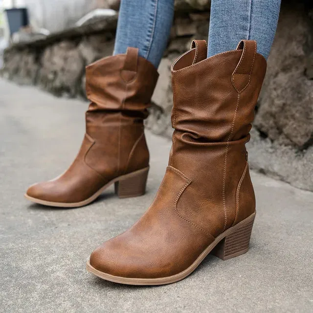 Heidi-Mode - Retro-Stiefel aus gerafftem PU-Leder