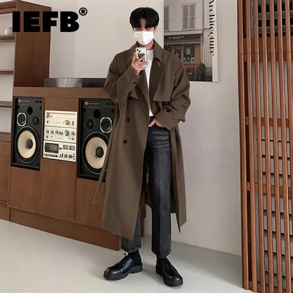 Herren Trench Coats IEFB Herbst Winter Mantel Herren mit mittlerer Länge koreanischer Mode losen Knie durch britische Graben mit