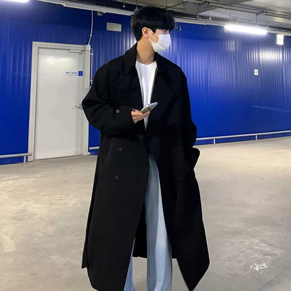 Herren Trench Coats IEFB Herbst Winter Mantel Herren mit mittlerer Länge koreanischer Mode losen Knie durch britische Graben mit