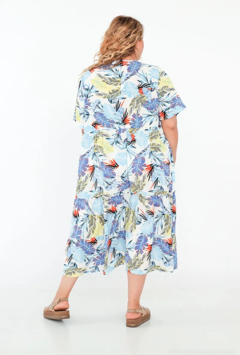 Kurzärmliges GT-Spitzenkleid – Tropischer Aufdruck
