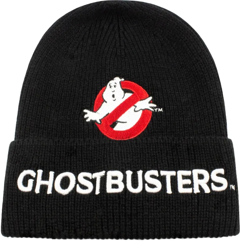 Offizielle Ghostbusters Classic Logo Schwarze Beanie Mütze mit Krempe