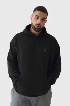 Plus Hoodie mit Rosen-Stickerei