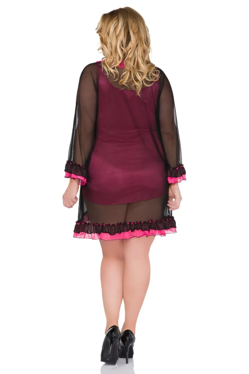 Set aus Minikleid und Morgenmantel - schwarz/pink