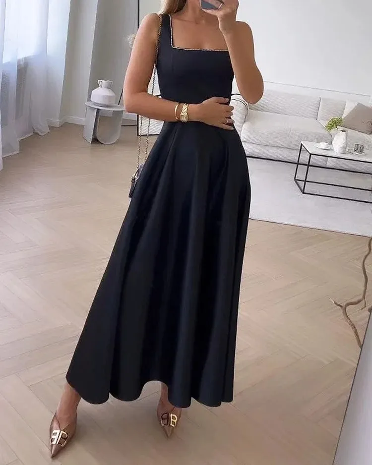 Sommerkleid mit quadratischem Ausschnitt ohne Ärmel für Damen | Kiera